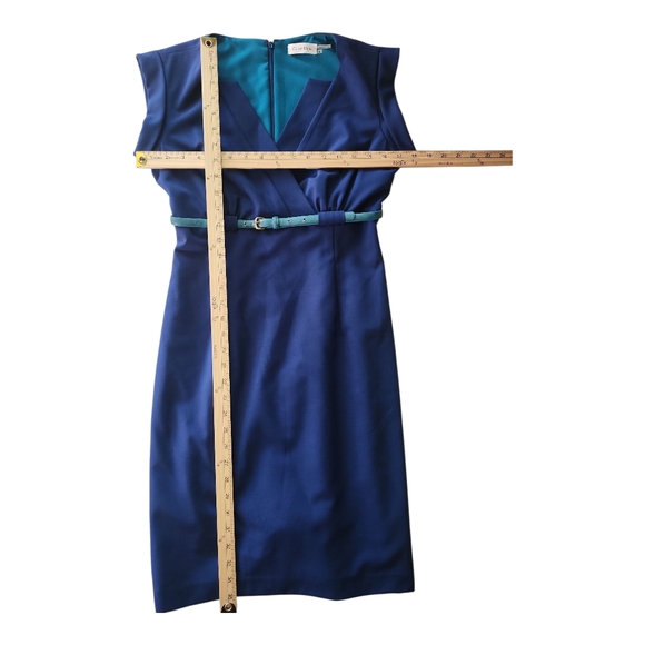 Calvin Klein Blue Cap Sleeve Faux Wrap Sheath Dress with Belt Size 4 - Picture 6 of 8